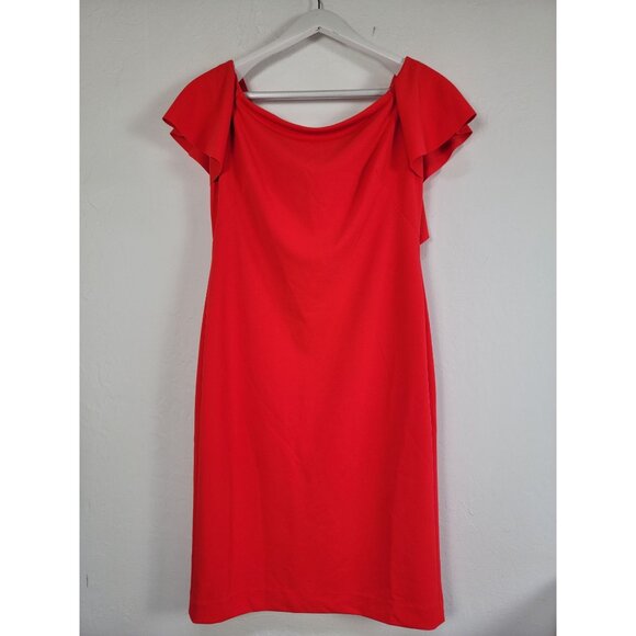 Lauren Ralph Lauren Womens Red Flutter-Sleeve Sheath Dress Size 8 Stretch New - Picture 1 of 9